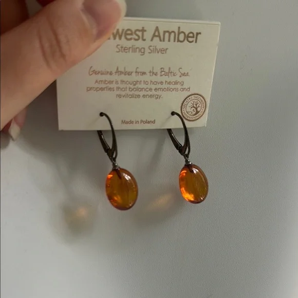 Amber Sterling Silver Earrings - Picture 3 of 3